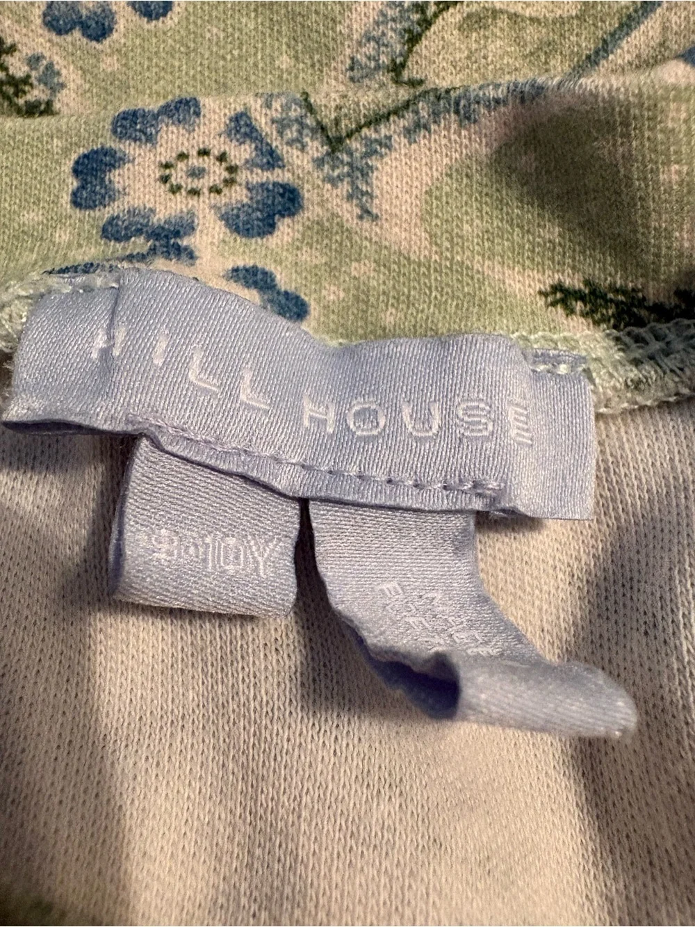 Hill House Kids Pajama Set in Light Green with Blue Floral Print Size 9-10